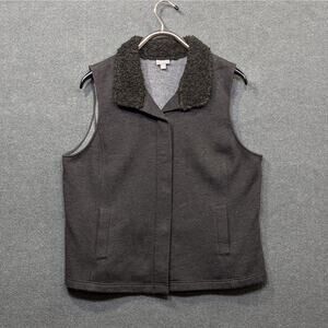 J Jill Vest Womens XL Fur Trimmed Cozy Fleece Snap Dark Brown Layer Equestrian